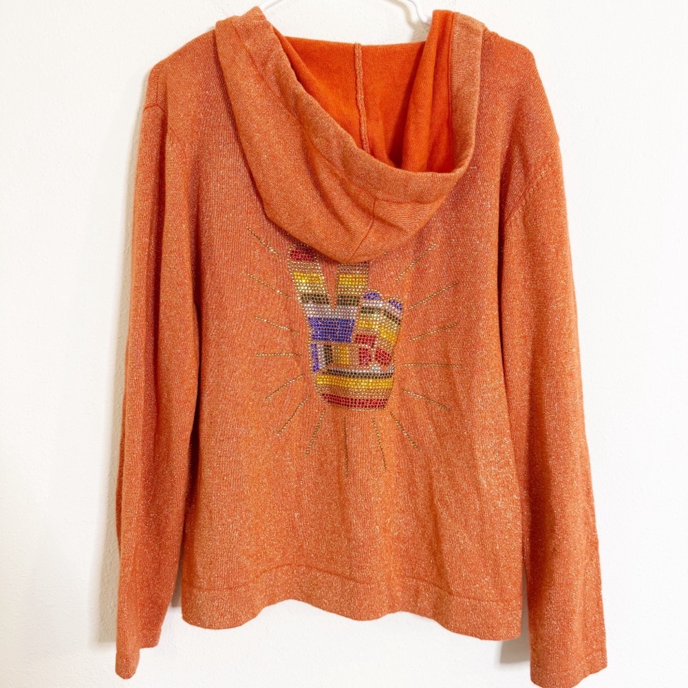 La Superbe cashmere wool blend knit peace embelleshed Orange Hooded Sweater